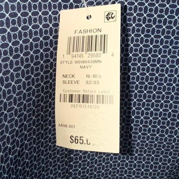 Alfani Men's Slim-Fit 4-Way Stretch Medallion Dress Shirt Navy 16-16.5 32-33 $65 - Picture 4 of 6